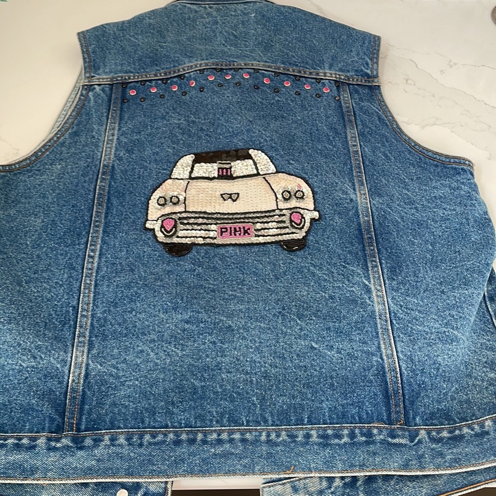 Vintage 90's Boom Boom Jean Jacket Vest with Sequin‎ and Gem Detail